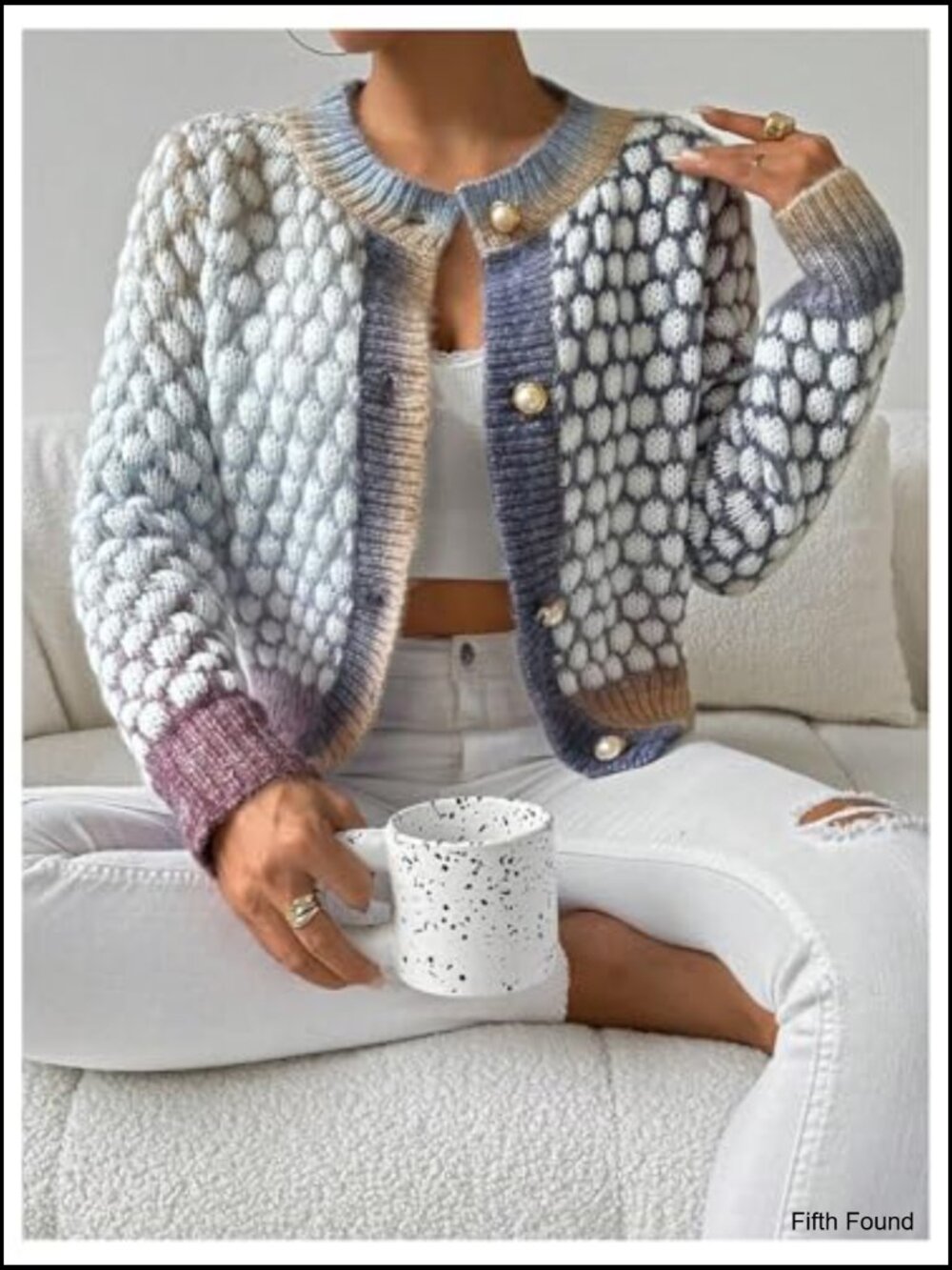 Women's Button Up Cropped Cardigan Layering Fall Knit Tweed Sweater Jacket - Picture 4 of 6